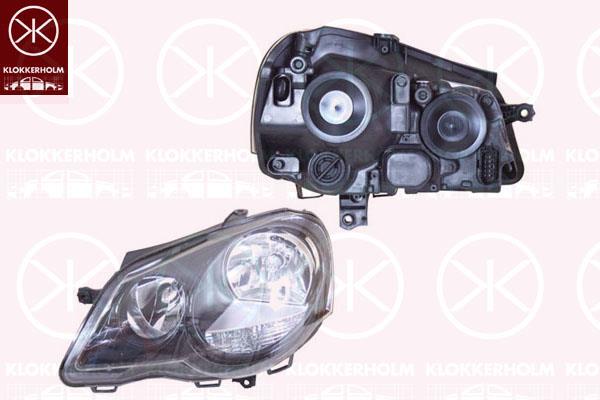 Headlight, H7/H1, with motor for headlamp levelling, Right, Illuminance [lx]: 12.5, Housing Colour: black, 6Q2 941 008AL (VW)