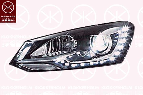 Headlight, Left, Illuminance [lx]: 20, Bi-Xenon, with daytime running light (LED), Trim Level: Blue Motion, Blue GT, with motor for headlamp levelling, without control unit for Xenon, D3S (Gas Discharge Lamp), Valeo, 6R1 941 039 (VW), 6R1 941 039 A (VW), 6R1 941 039 B (VW), 6R1 941 039 C (VW), 6R1 941 039 D (VW)