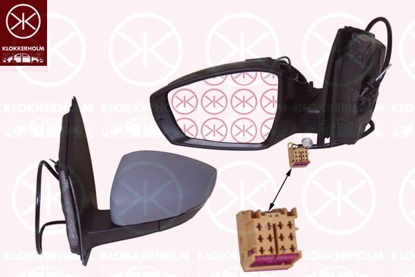 Exterior Mirror, w/primer, with indicator, Control: cable pull, Aspherical, Left, 6R1 857 507C 9B9 (VW)