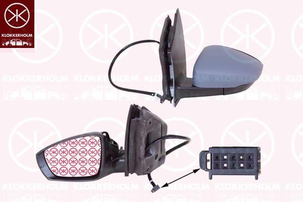 Exterior Mirror, Right, Control: cable pull, Connector Shape: rectangular, with indicator, Convex, w/primer, 6C18575079B9 (VW), 6R1 857 507J 9B9 (VW), 6R1 857 507L 9B9 (VW), 6R1 857 507P 9B9 (VW)