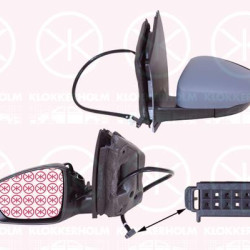 Exterior Mirror, Right, Control: cable pull, Connector Shape: rectangular, with indicator, Convex, w/primer, 6C18575079B9 (VW), 6R1 857 507J 9B9 (VW), 6R1 857 507L 9B9 (VW), 6R1 857 507P 9B9 (VW)