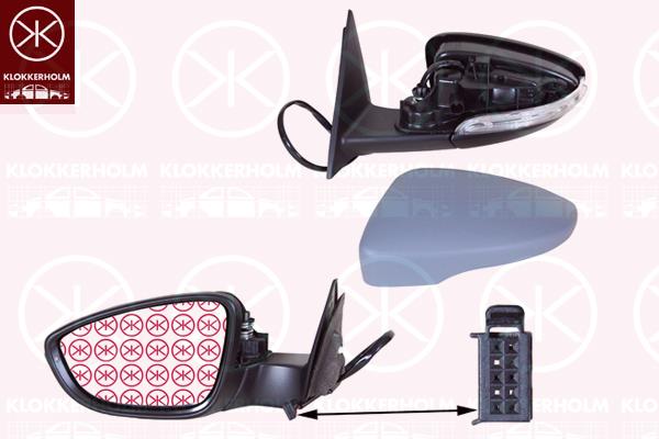 VW Beetle Veidrodis, Left, for electric mirror adjustment, Number of pins: 6, with indicator, Heatable, w/primer, Aspherical, SMR, 5C5 857 507B (VW), 5C5 857 507B 9B9 (VW), 5C5 857 521B (VW), 5C5857507M9B9 (VW), 5C6 857 537A GRU (VW)