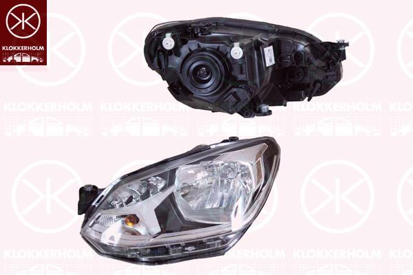 Headlight, Left, H4, with daytime running light, with motor for headlamp levelling, Hella, 1S1 941 015Q (VW), 1S1 941 015T (VW), 1S1 941 015AA (VW), 1S1941015Q (VW), 1S1941015T (VW), 1S1941015AA (VW)