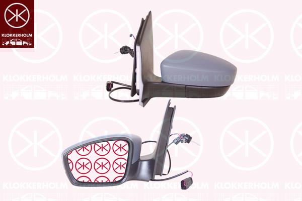 Exterior Mirror, Left, Control: cable pull, Number of pins: 4, Aspherical, w/primer, 1S1 857 507AK 9B9 (VW), 5Z1 857 537A GRU (VW), 6RU 857 521A (VW)