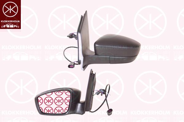 Exterior Mirror, Left, Control: cable pull, black, Number of pins: 4, Aspherical, 1S1 857 507AK 9B9 (VW), 5Z1 857 537 9B9 (VW), 6RU 857 521A (VW)