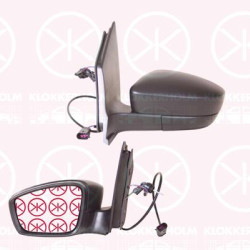 Exterior Mirror, Left, Control: cable pull, black, Number of pins: 4, Aspherical, 1S1 857 507AK 9B9 (VW), 5Z1 857 537 9B9 (VW), 6RU 857 521A (VW)