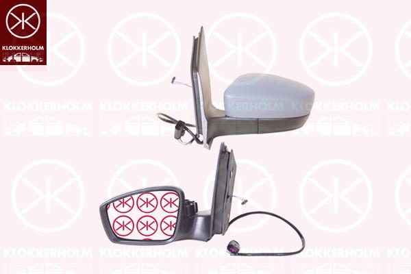 Exterior Mirror, Left, for electric mirror adjustment, Number of pins: 9, Heatable, Aspherical, w/primer, 5Z1 857 537A GRU (VW), 1S1 857 507AH 9B9 (VW), 6RU 857 521B (VW)