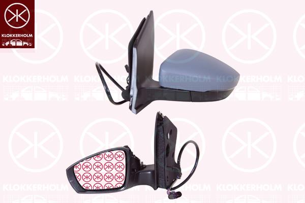 Exterior Mirror, Left, for electric mirror adjustment, Number of pins: 8, Heatable, with indicator (LED), Aspherical, w/primer, 6R0 857 537B GRU (VW), 6R0 857 521A (VW), 6R0 857 521F (VW), 1S1 857 507AN 9B9 (VW), 1S1 857 507BG 9B9 (VW)