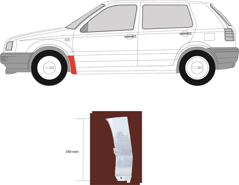 Wing, Repair Panel, Right Front, Rear Section, Lower Section, Zinc-coated, 