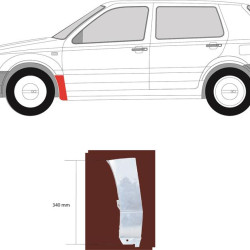 Wing, Repair Panel, Right Front, Rear Section, Lower Section, Zinc-coated, 