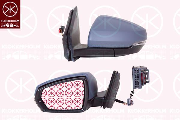 Exterior Mirror, Left, for electric mirror adjustment, Number of pins: 6, Heatable, with indicator, Aspherical, w/primer, 2G0857521B (VW), 2G0857537A GRU (VW), 2G1857507A 9B9 (VW), 2G1857507E 9B9 (VW), 2G1857507N 9B9 (VW)