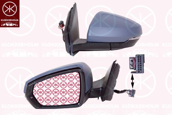 Exterior Mirror, Aspherical, Left, Electronically foldable, Number of pins: 8, Heatable, with indicator, w/primer, 2G0857521B (VW), 2G0857537A GRU (VW), 2G1857507F 9B9 (VW), 2G1857507C 9B9 (VW), 2G1857507Q 9B9 (VW)