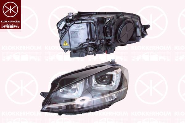 Headlight, Left, Illuminance [lx]: 12.5, Bi-Xenon, for vehicles with adaptive high beam regulation, with cornering light, with daytime running light (LED), without control unit for Xenon, with motor for headlamp levelling, D3S/H7, Valeo, 5G1 941 033 (VW), 5G1 941 043 (VW)