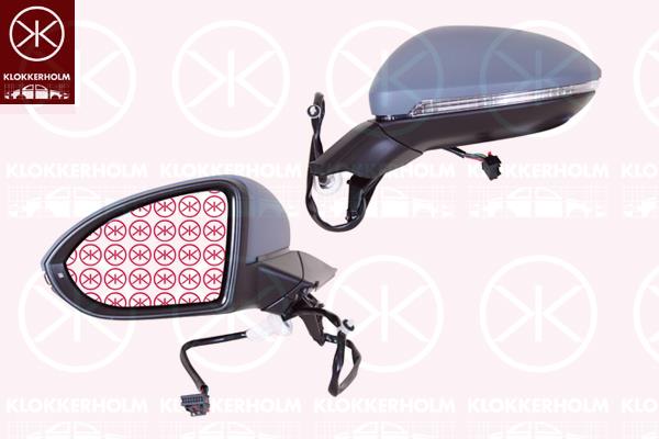 Exterior Mirror, Left, for electric mirror adjustment, Number of pins: 6, w/primer, with indicator (LED), Heatable, Aspherical, Complete Mirror, 5G0 857 521 (VW), 5G0857537EGRU (VW), 5G1857507AF9B9 (VW), 5G1857507BF9B9 (VW), 5G1857507DB9B9 (VW), 5G1857507DD9B9 (VW), 5G1857507DQ9B9 (VW)