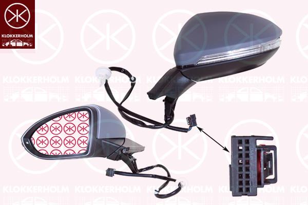 Exterior Mirror, Left, for electric mirror adjustment, Electronically foldable, Number of pins: 9, w/primer, with indicator (LED), with reading light, Heatable, Aspherical, Complete Mirror, 5G0 857 521 (VW), 5G0857537EGRU (VW), 5G0 949 101 (VW), 5G1857507AM9B9 (VW), 5G1857507BT9B9 (VW), 5G1857507DM9B9 (VW)