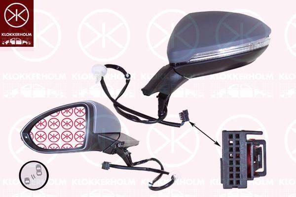 Exterior Mirror, Left, Heatable blind spot mirror, Electronically foldable, Number of pins: 9, Number of pins: 2, w/primer, with indicator (LED), with reading light, Aspherical, Heatable, Complete Mirror, 5G0857537EGRU (VW), 5G0 949 101 (VW), 5G1857507DM9B9 (VW), 5G0 857 521M (VW), 5G1857507CE9B9 (VW), 5G1857507CL9B9 (VW), 5G1857507DA9B9 (VW), 5G1857507DG9B9 (VW)