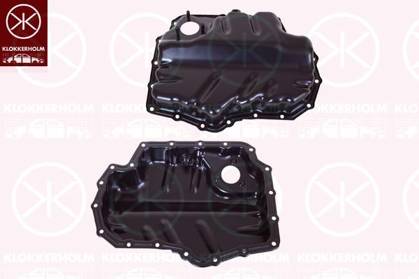 Oil Sump, with bore for oil-level sensor, Steel, 04E 103 602 (VW), 04E 103 602B (VW), 04E103602B (SKODA)