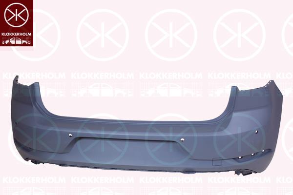 Bumper, with hole(s) for parking assistant system, Rear, Trim Level: FACELIFT, Number of bores: 6, w/primer, 5G6 807 417 BQ GRU (VW)