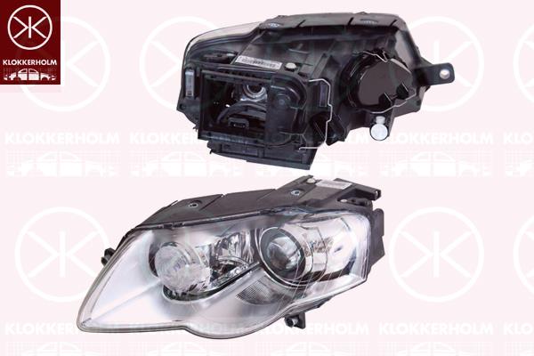 Headlight, Left, Xenon, D1S/H7, for vehicles with dynamic bending light, with motor for headlamp levelling, without control unit for Xenon, Valeo, 3C0 941 753 (VW), 3C0 941 753D (VW), 3C0 941 753G (VW)