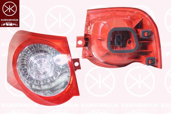 Tail Light Assembly, with bulb holder, white/red, Left, Outer section, LED, 3C9 945 095 (VW), 3C9 945 095N (VW), 3C9945095C (VW)