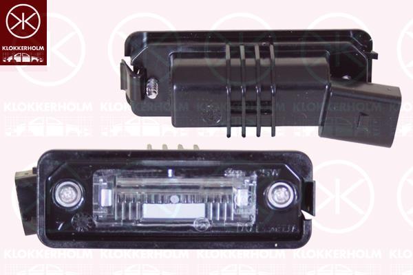 Licence Plate Light, with bulb holder, not ECE approved, 3C5 943 021 (VW), 3C5943021 (SEAT)