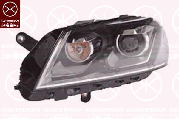 Headlight, Left, Illuminance [lx]: 12.5, for vehicles with adaptive front lighting, Bi-Xenon, with cornering light, without control unit for Xenon, with motor for headlamp levelling, Valeo, 3AB 941 043 (VW)