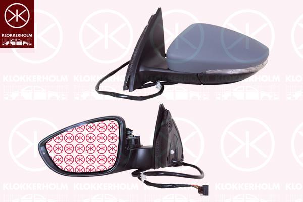 Exterior Mirror, Left, for electric mirror adjustment, Number of pins: 6, with indicator (LED), Heatable, w/primer, 3C8 857 521 (VW), 3C8 857 537 GRU (VW), 3AA 857 507 9B9 (VW)