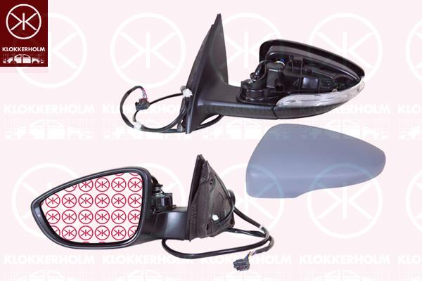 Exterior Mirror, Right, for electric mirror adjustment, Electronically foldable, Number of pins: 8, with indicator (LED), Heatable, w/primer, 3C8 857 522 (VW), 3C8 857 538 GRU (VW), 3AA 857 508A 9B9 (VW)