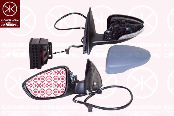 Exterior Mirror, Left, for electric mirror adjustment, with memory, Electronically foldable, Number of pins: 15, with indicator (LED), with reading light, Heatable, w/primer, 3C8 857 521 (VW), 3C8 857 537 GRU (VW), 3AB 857 507D 9B9 (VW), 3AB 857 507H 9B9 (VW), 3AB 857 507K 9B9 (VW)