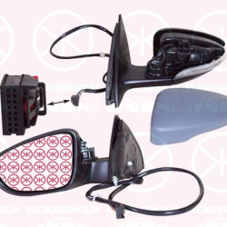 Exterior Mirror, Left, for electric mirror adjustment, with memory, Electronically foldable, Number of pins: 15, with indicator (LED), with reading light, Heatable, w/primer, 3C8 857 521 (VW), 3C8 857 537 GRU (VW), 3AB 857 507D 9B9 (VW), 3AB 857 507H 9B9 (VW), 3AB 857 507K 9B9 (VW)