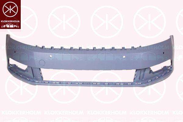 Bumper, Front, with hole(s) for parking assistant system, Number of bores: 6, w/primer, not for trim level: R-LINE, 3AA 807 217J GRU (VW)