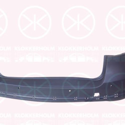 Bumper, with trim strip, with hole(s) for parking distance control, Number of bores: 4, not for trim level: R-LINE, Rear, w/primer, 3AF 807 421C GRU (VW)