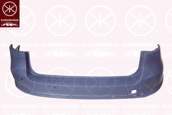 Bumper, with holes/bracket for narrow trim strips, Number of bores: 6, Rear, w/primer, with hole(s) for parking distance control, not for trim level: R-LINE, 3AF 807 417E GRU (VW), 3AF 807 417J GRU (VW)