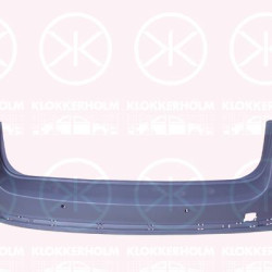 Bumper, with holes/bracket for narrow trim strips, Number of bores: 6, Rear, w/primer, with hole(s) for parking distance control, not for trim level: R-LINE, 3AF 807 417E GRU (VW), 3AF 807 417J GRU (VW)