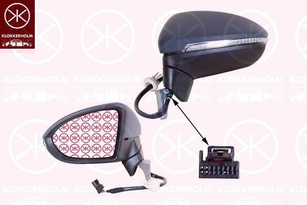 Exterior Mirror, Left, Number of pins: 6, for electric mirror adjustment, with indicator, Heatable, Aspherical, w/primer, 5G0 949 101 (VW), 510 857 521 (VW), 510 857 537 A GRU (VW), 5TB 857 507 (VW), 5TB 857 507 9B9 (VW)