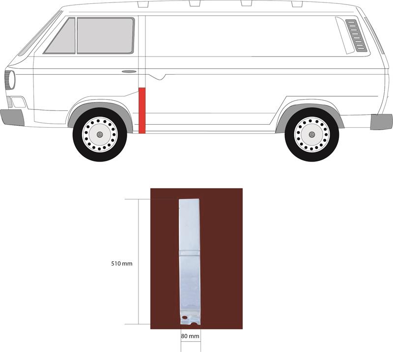 Quarter Panel, Left, Length [cm]: 8, Height [cm]: 51, Lateral Panel, Front Section, Repair Panel, 252 809 253A (VW)