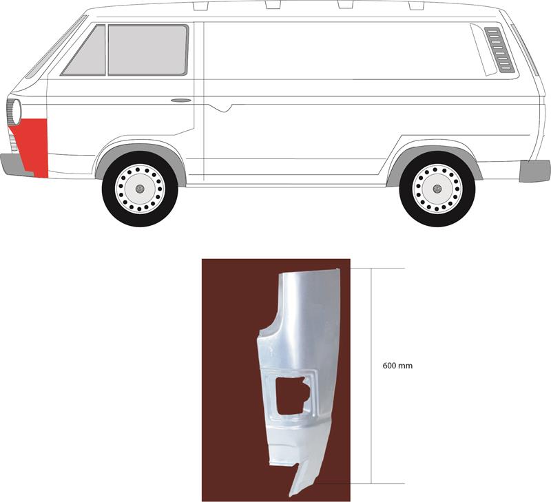 Radiator Support, Left Front, Corner Panel, Repair Panel, Lower Section, 251 805 053 (VW), 955721-1 (VW)