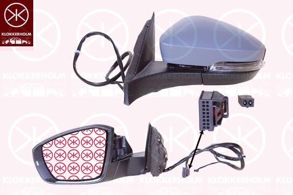 Exterior Mirror, for vehicles with lane keeping assist, Left, Electronically foldable, Complete Mirror, Number of pins: 9, Number of pins: 2, w/primer, with indicator (LED), with reading light, Heatable, Aspherical, 2GA857537GRU (VW), 2GA949101A (VW), 2GA857507AB9B9 (VW), 2GA857507AH9B9 (VW), 2GA857507AR9B9 (VW), 2GA857507CS9B9 (VW), 2GA857507S9B9 (VW), 2GA857521D (VW)