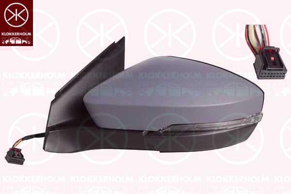 Exterior Mirror, Left, for electric mirror adjustment, Complete Mirror, Number of pins: 8, w/primer, with indicator (LED), Heatable, Aspherical, 2GA857537GRU (VW), 2GA949101A (VW), 2GM857507AF9B9 (VW), 2GM857507L9B9 (VW), 2GM857507S9B9 (VW), 2GM857521 (VW)