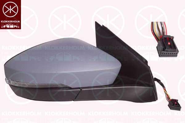 Exterior Mirror, Right, for electric mirror adjustment, Complete Mirror, Number of pins: 8, w/primer, with indicator (LED), Heatable, Convex, 2GA857538GRU (VW), 2GA949102A (VW), 2GM857508AE9B9 (VW), 2GM857522 (VW), 2GM857508L9B9 (VW), 2GM857508S9B9 (VW)