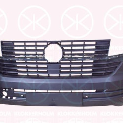 Bumper, Front, for vehicles with parking distance control, Number of bores: 4, with integrated grille, black, 7LA807217A9B9 (VW)