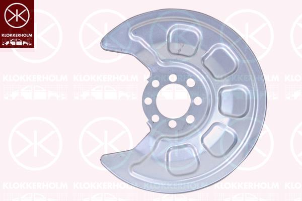 Splash Guard, brake disc, Rear Axle, Number of bores: 8, for brake disc diameter [mm]: 260, Zinc-coated, 2K0615609A (VW), 2K0615609A (SKODA), 2K0615609A (SEAT), 2K0615609D (VW)