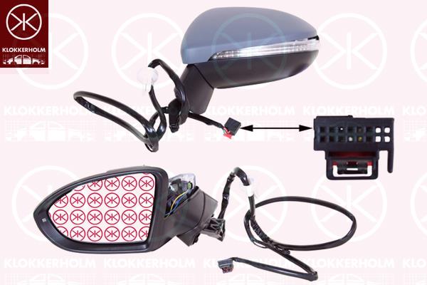 Exterior Mirror, Left, for electric mirror adjustment, Complete Mirror, Number of pins: 8, Partial primed, with indicator (LED), Heatable, Aspherical, 5G0 949 101 (VW), 510857537AGRU (VW), 510 857 521 (VW), 517857507F 9B9 (VW), 517857507Q 9B9 (VW)