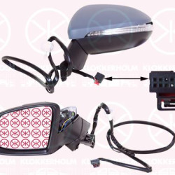 Exterior Mirror, Left, for electric mirror adjustment, Complete Mirror, Number of pins: 8, Partial primed, with indicator (LED), Heatable, Aspherical, 5G0 949 101 (VW), 510857537AGRU (VW), 510 857 521 (VW), 517857507F 9B9 (VW), 517857507Q 9B9 (VW)