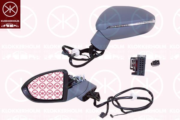 Exterior Mirror, Left, for electric mirror adjustment, Electronically foldable, Complete Mirror, Number of pins: 11, w/primer, with indicator (LED), with reading light, Heatable, Aspherical, 5G0 949 101 (VW), 510857537AGRU (VW), 510 857 521 (VW), 517857507AGGRU (VW), 517857507JGRU (VW)