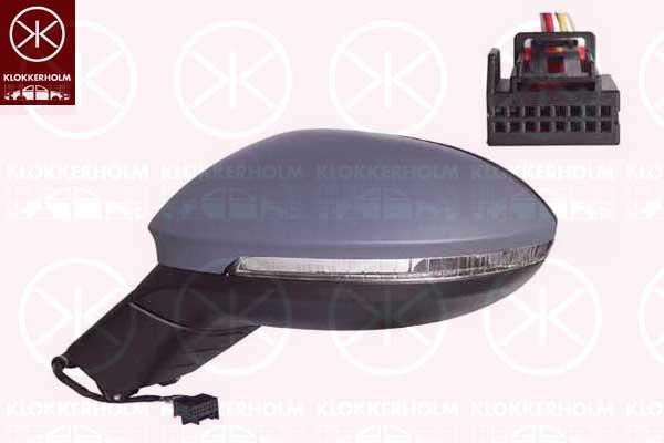 Exterior Mirror, Left, for electric mirror adjustment, Number of pins: 6, with indicator (LED), w/primer, Aspherical, Complete Mirror, 5H0857521D (VW), 5H0857537DGRU (VW), 3G0949101A (VW), 10B857507C9B9 (VW), 10B857507L9B9 (VW), 5H1949145A (VW)