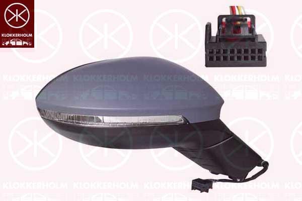 Exterior Mirror, Right, for electric mirror adjustment, Number of pins: 6, with indicator (LED), w/primer, Convex, Complete Mirror, 5H0857538GRU (VW), 5H0857522D (VW), 3G0949102A (VW), 10B8575089B9 (VW), 10B857508H9B9 (VW)