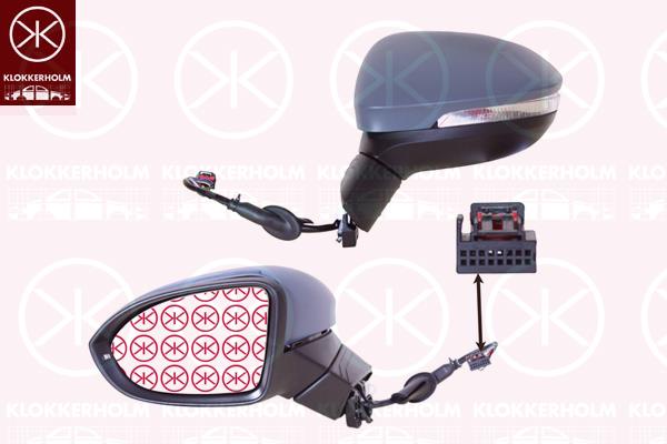 Exterior Mirror, Right, Electronically foldable, with memory, Number of pins: 13, with Peripheral Lighting, with indicator (LED), w/primer, Convex, Complete Mirror, 5H0857538GRU (VW), 5H0857522D (VW), 3G0949102A (VW), 10B857508B9B9 (VW), 10B857508K9B9 (VW)