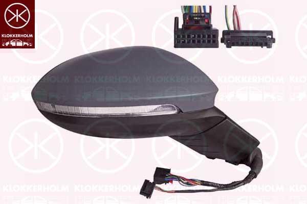 Exterior Mirror, Right, for vehicles with lane keeping assist, Electronically foldable, with memory, Number of pins: 13, Number of pins: 3, with Peripheral Lighting, with indicator (LED), w/primer, Convex, Complete Mirror, 5H0857538DGRU (VW), 5H0857522D (VW), 3G0949102A (VW), 10B857508C9B9 (VW), 10B857508L9B9 (VW), 5H1949146A (VW)