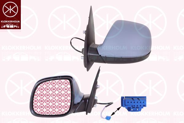 VW Amarok Veidrodis, Right, for electric mirror adjustment, Number of pins: 5, for vehicles without drive assistance system, Heatable, Convex, w/primer, 7E1 857 522J (VW), 2H0 857 522C (VW), 2H0 857 528C GRU (VW), 2H1 857 508AL 9B9 (VW), 2H1 857 508BN 9B9 (VW), 2H1 857 508CG 9B9 (VW), 2H1 857 508EA 9B9 (VW)